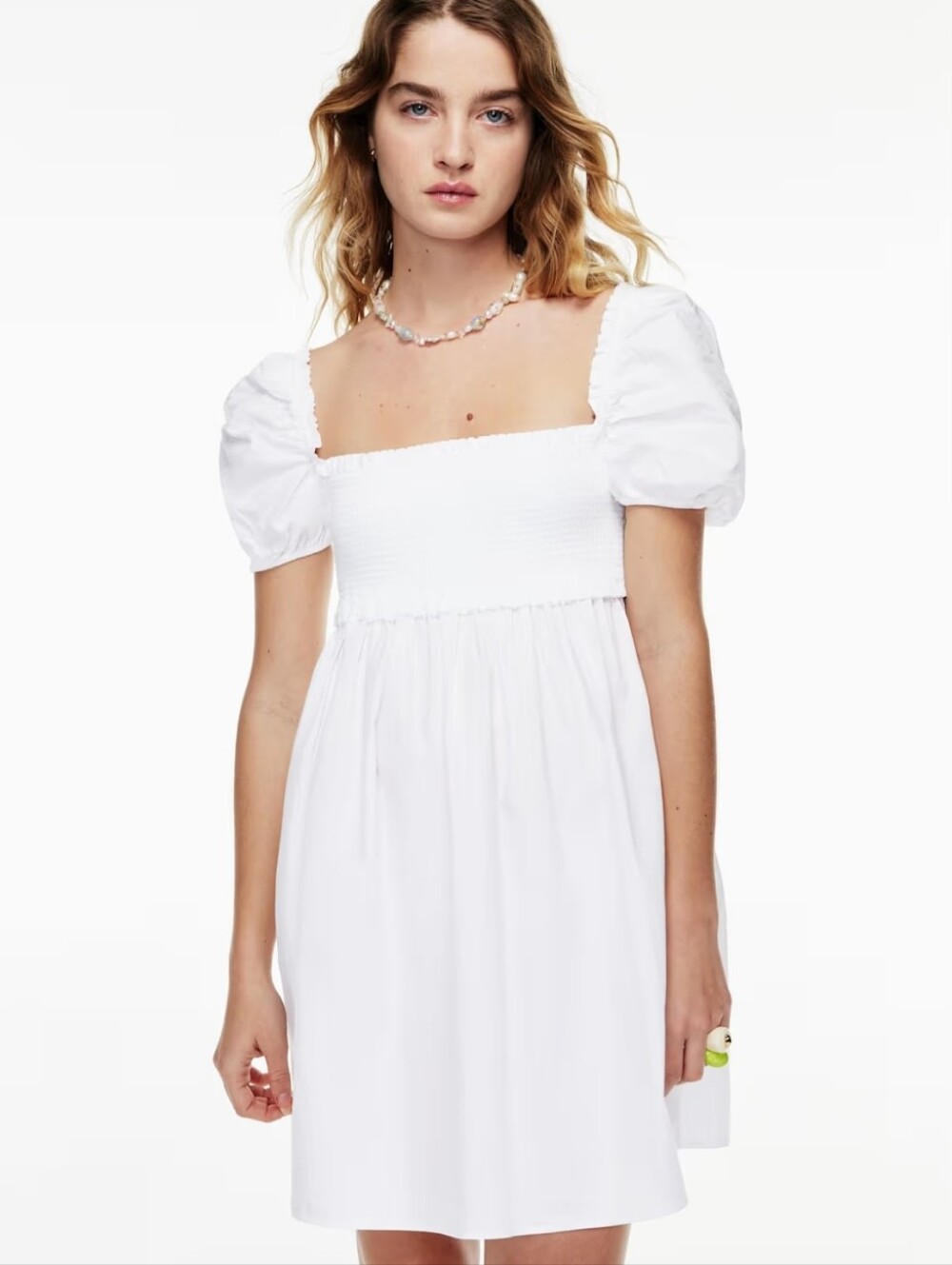 Aritzia Sunday Best Hadley Cotton Poplin Squareneck Smocked White mini Dress S